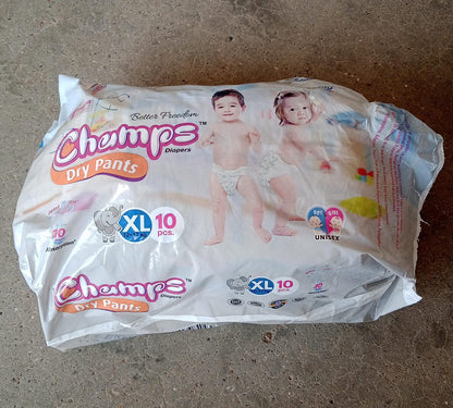 Baby Diaper High Absorbent Pant Diapers,  Champs Soft and Dry Baby Diaper Pants Xl  10 Pcs (Extra Large , XL10 Pieces)