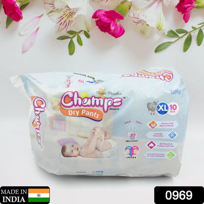 Baby Diaper High Absorbent Pant Diapers,  Champs Soft and Dry Baby Diaper Pants Xl  10 Pcs (Extra Large , XL10 Pieces)