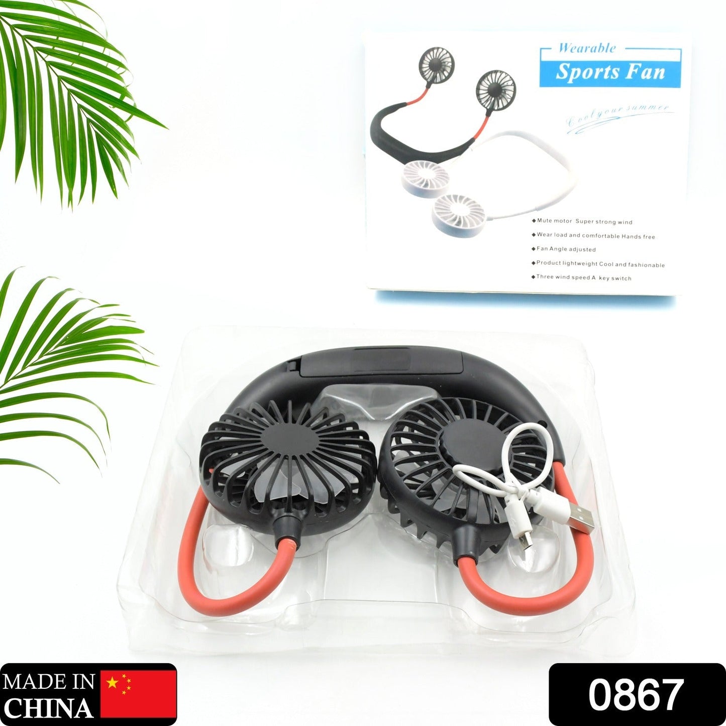 Hand Free Personal Fan - Portable USB Battery Rechargeable With Battery Comaprtment Mini Fan - Headphone Design Wearable Neckband Fan Necklance Fan Cooler Fan for Home, Sport, Camping, Beach, Travel, Office (Battery Not Included)