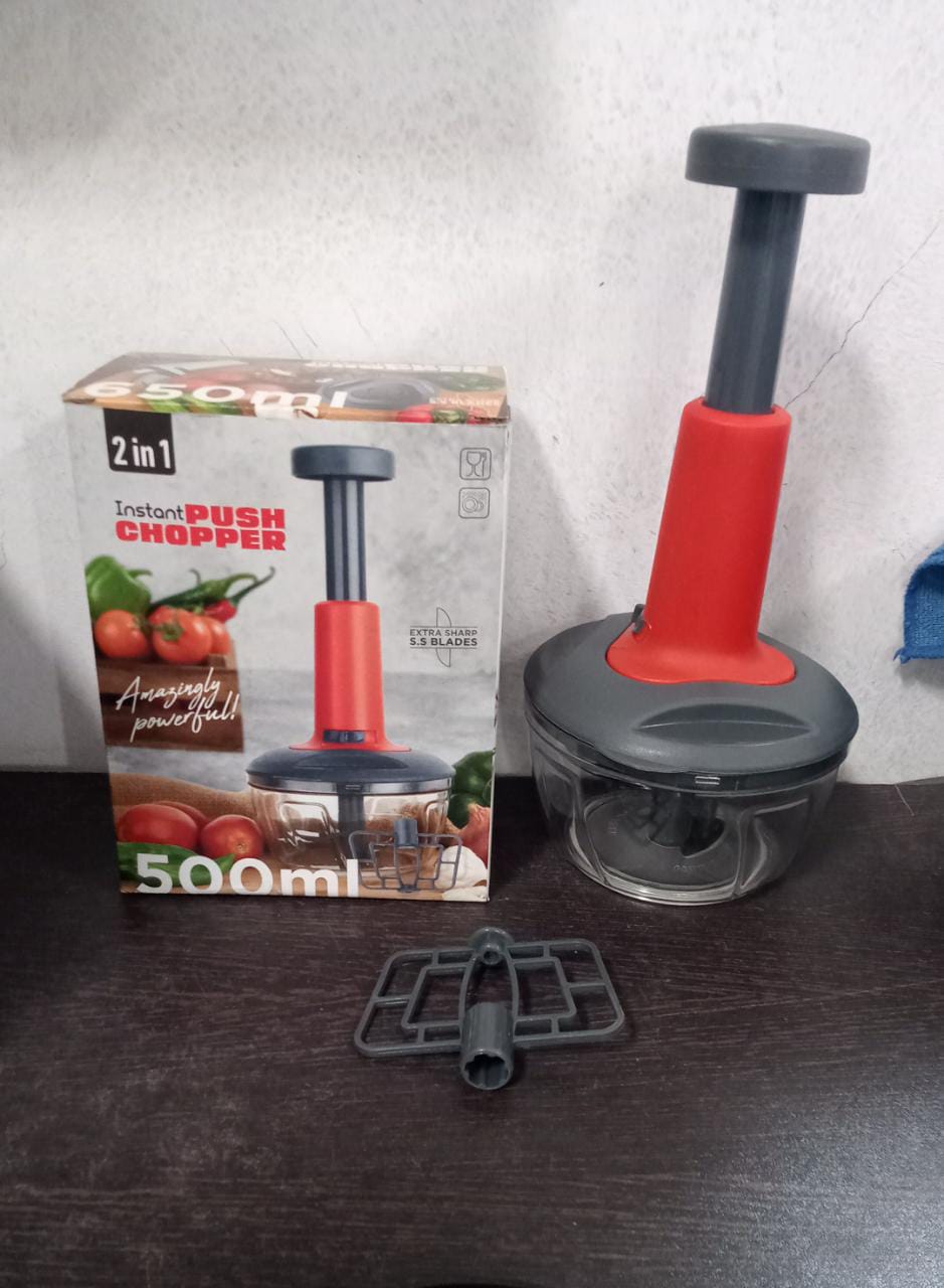 Matte Finish Manual Hand Press Chopper for Kitchen, Mini Handy & Compact Chopper with 3 Blades for Effortlessly Chopping Vegetables & Fruits for Your Kitchen.