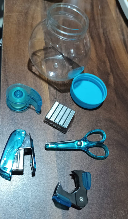 Mini Office Stationery Set, Including Stapler, Scissors, Paper Clips, Tape Dispenser, Transparent Tape, And Staples