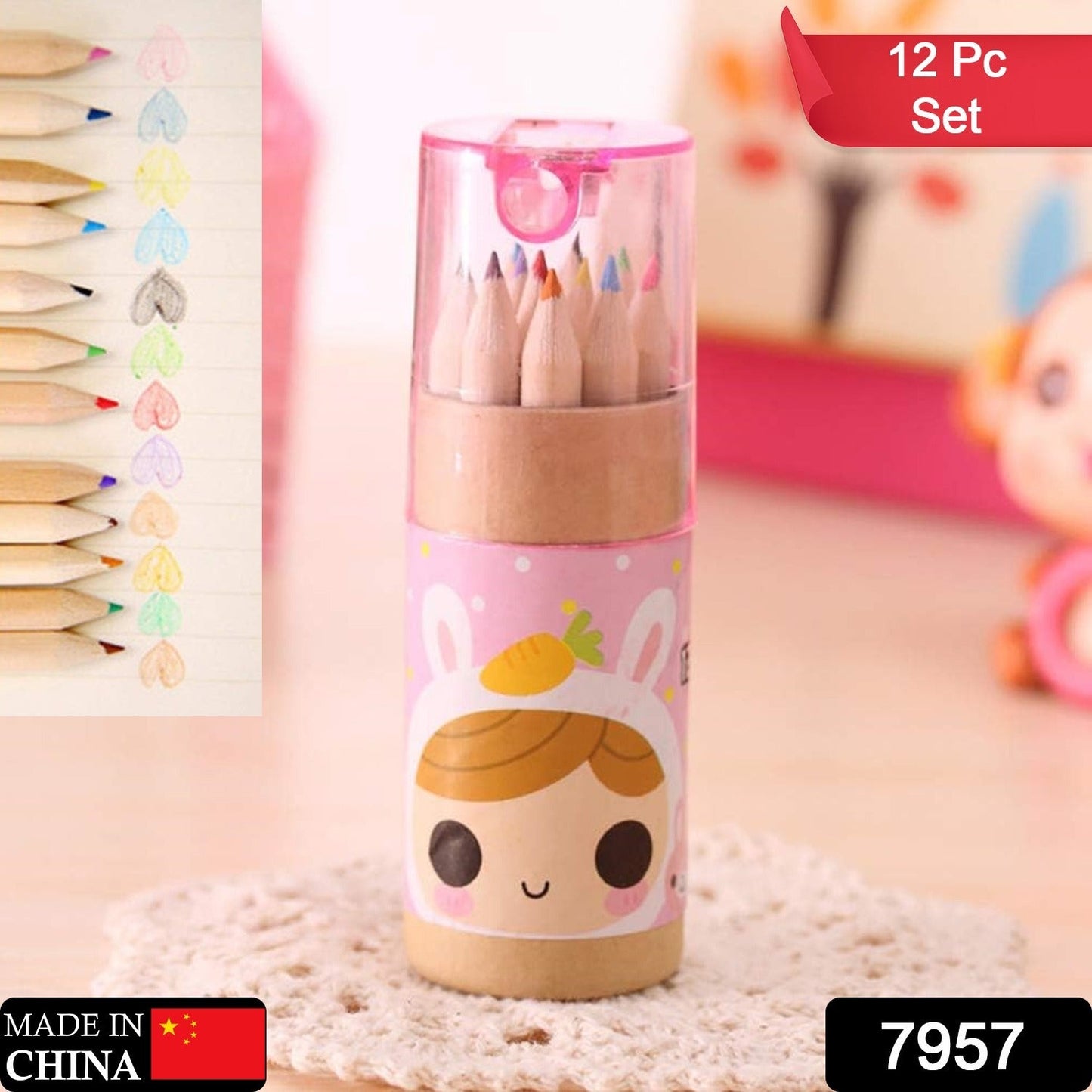 12 Colouring Pencils Kids Set, Pencils Sharpener, Mini Drawing Colored Pencils with Sharpener, Kawaii Manual Pencil Cutter, Coloring Pencil Accessory School Supplies for Kid Artists Writing Sketching