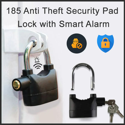 a Security Alarm Lock System | Waterproof Black Anti-theft Siren 110dba alarm anti Padlock FoR Bike | Door Window | Battery  padlock