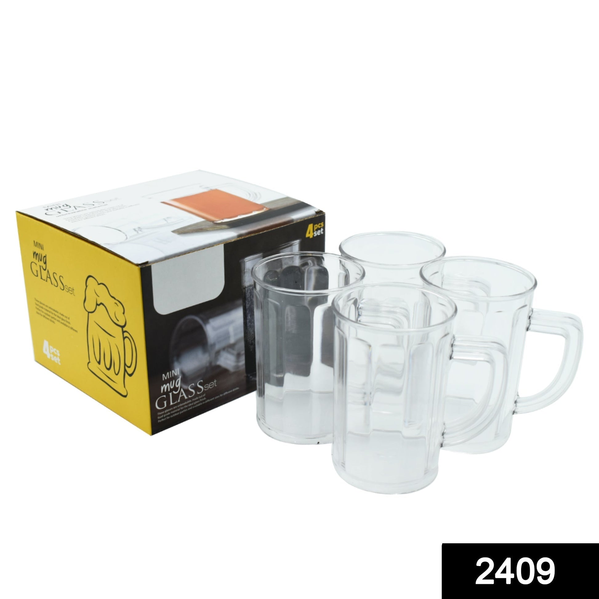 2409 Unbreakable Drinking Plastic Type Glass Set, Beer Mug, Set of 4 PCs, Transparent 