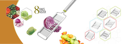 2142 6 in 1 Stainless Steel Kitchen Chips Chopper Cutter Slicer and Grater with Handle 