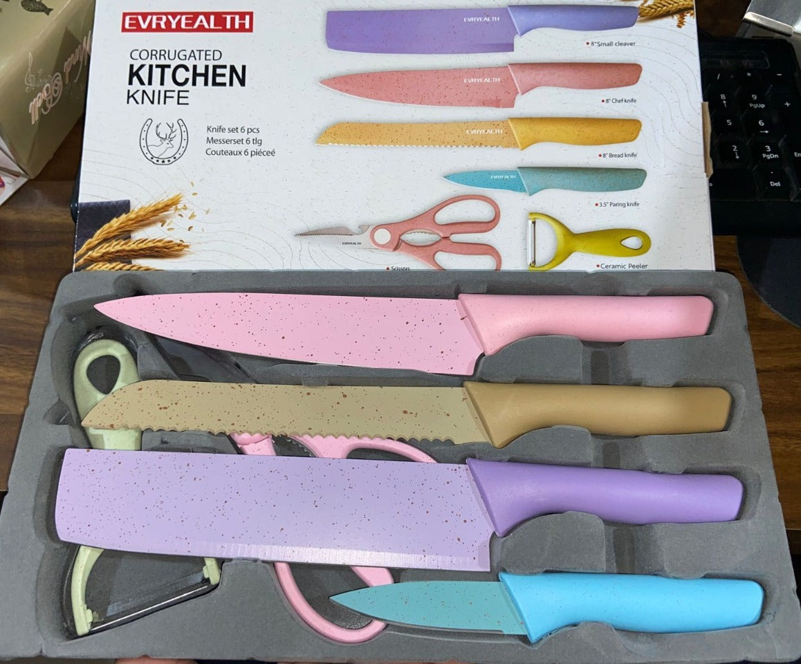 Corrugated 6Pc Kitchen Knife Set Professional Box Knife Set 6 Piece Forged Kitchen Knives with Box.