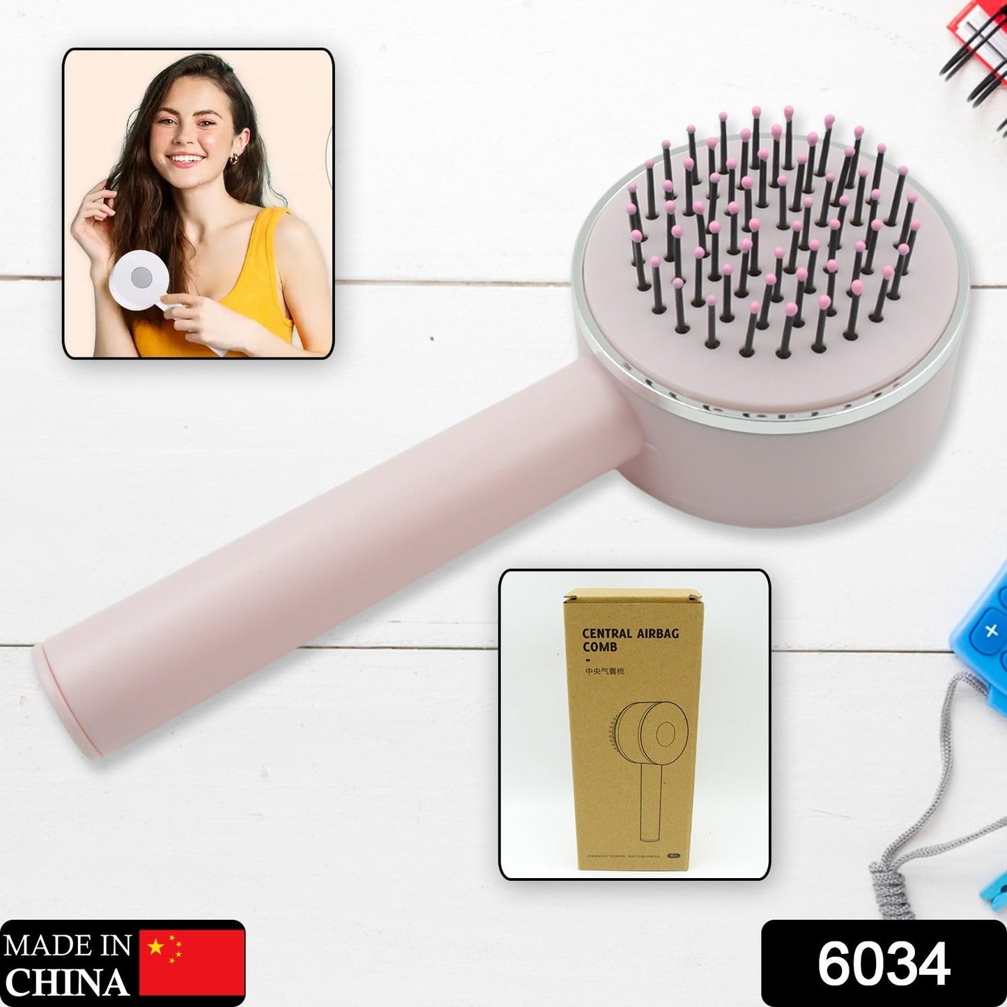 ﻿ Air Cushion Massage Brush, Airbag Massage Comb with Long Handle, Self-Cleaning Hair Brush, Detangling Anti-Static for All Hair