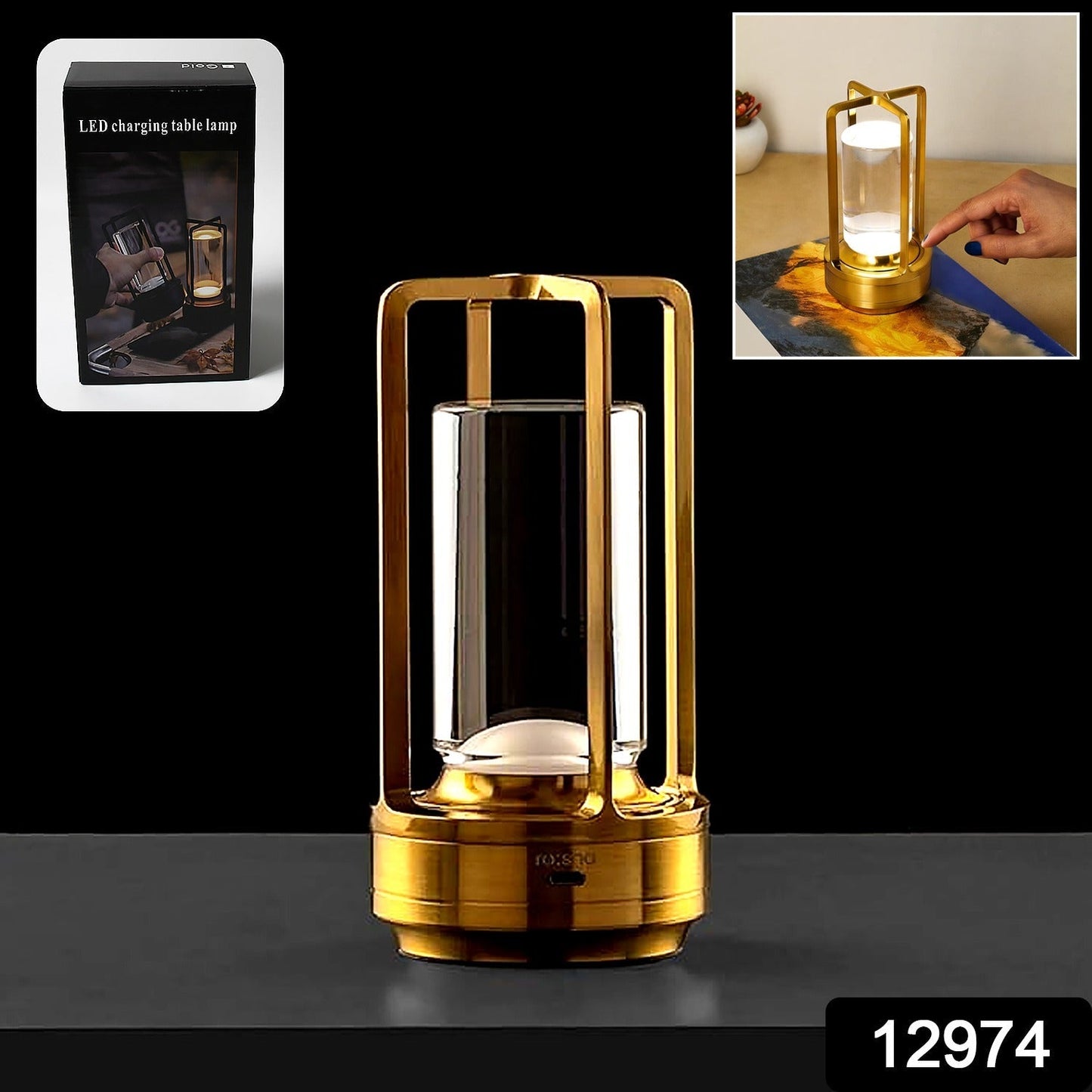 12974 Crystal Lantern Lamp, Crystal Lantern Table Lamp, 3 Colors Rechargeable Cordless Led Lights for Restaurant / Bedroom Lights (1 Pc)