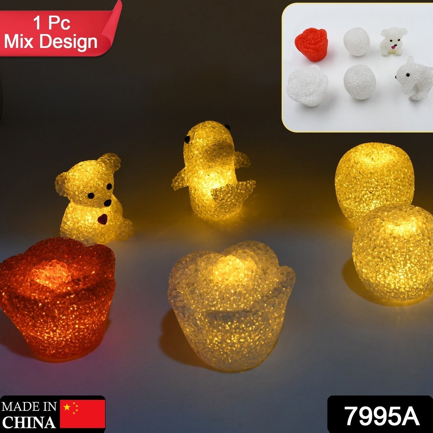 A MIX DESIGN MULTI SHAPE SMALL LIGHT LAMPS LED SHAPE CRYSTAL NIGHT LIGHT LAMP (1 PC )