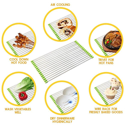 2064A FOLDABLE DRAIN RACK KITCHEN SINK ROLL UP DISH DRYING RACK PORTABLE DISH RACK 