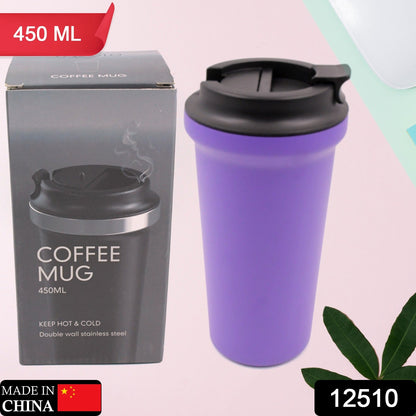 0 Inside Stainless Steel & Outside Plastic Vacuum Insulated  Insulated Coffee Cups Double Walled Travel Mug, Car Coffee Mug with Leak Proof Lid Reusable Thermal Cup for Hot Cold Drinks Coffee, Tea (1 Pc 450ML)