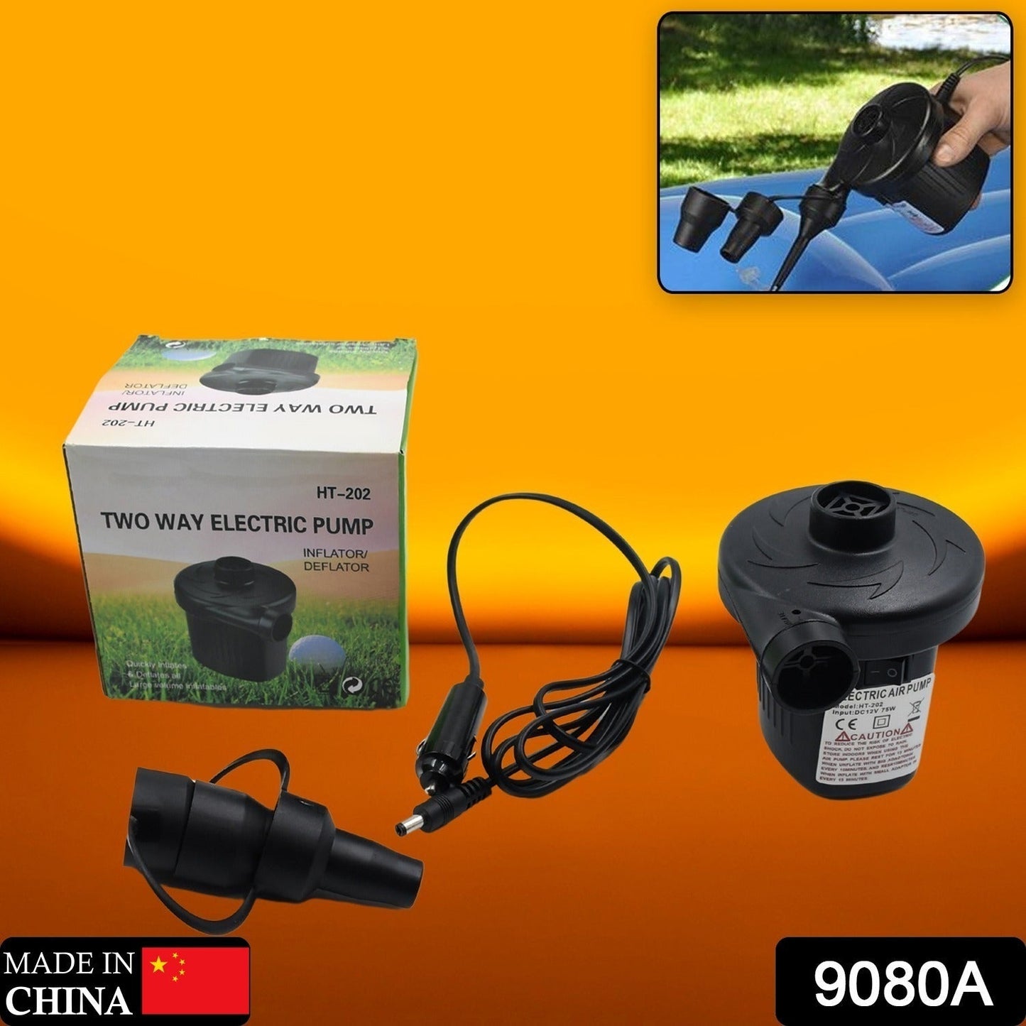 A Multi-Purpose Electric Air Pump Without Valve Adaptors for Quickly Inflates/Deflates Sofa, Bed, Swimming Pool Tubes, Toys, Air Bags