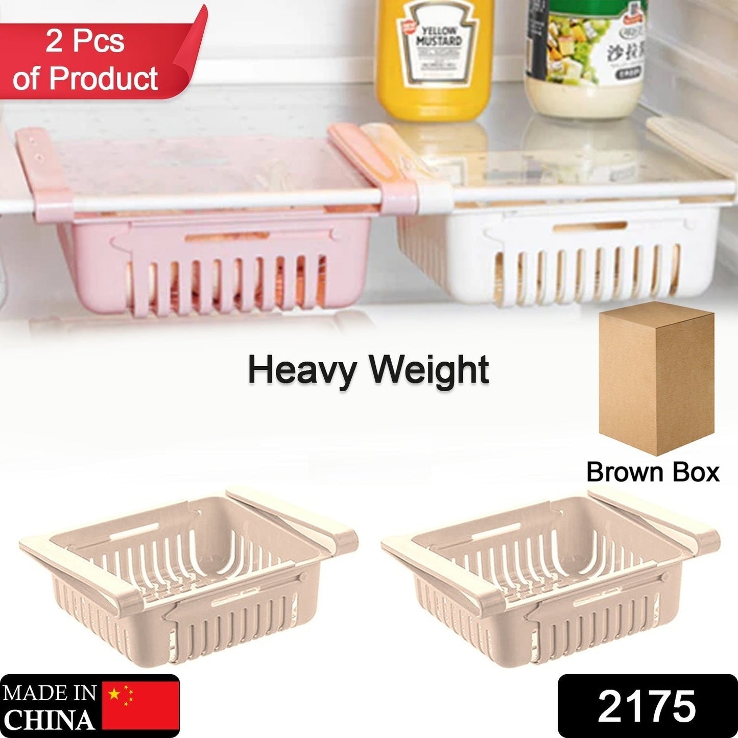 EXPANDABLE ADJUSTABLE MULTIPURPOSE FRIDGE STORAGE BASKET ( 2 pc )