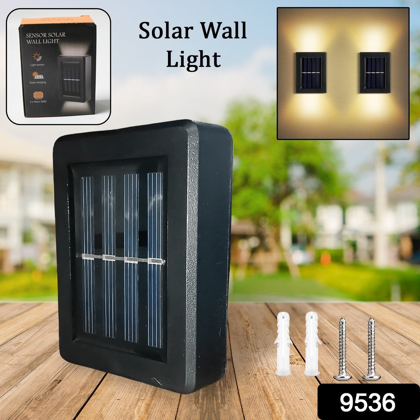 9536 Solar Wall Lights Small Fence Lights Solar Powered Up Down LED Porch Light Garden Lights Outdoor Solar Landscape Lights WaterProof Light (1 Pc)