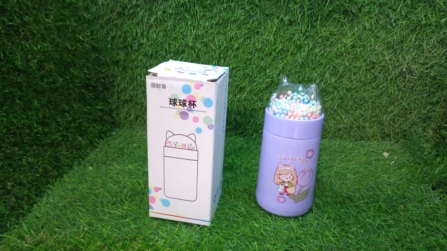 Girl Glass Water Bottle for School with Kid Sparkle Strap Cat Lid Sequins Glitter Glass Cup Birthday Gift Children 350ml (MOQ :- 80 pc)