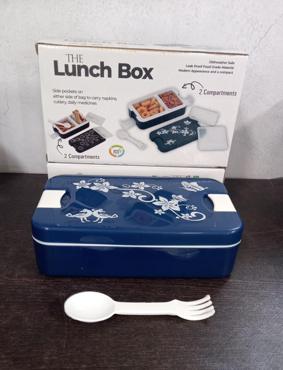 Airtight Lunch Box 2 Compartment Lunch Box Leak Proof Food Grade Material Lunch Box Modern Appearance & Compact Lunch Box With Spoon