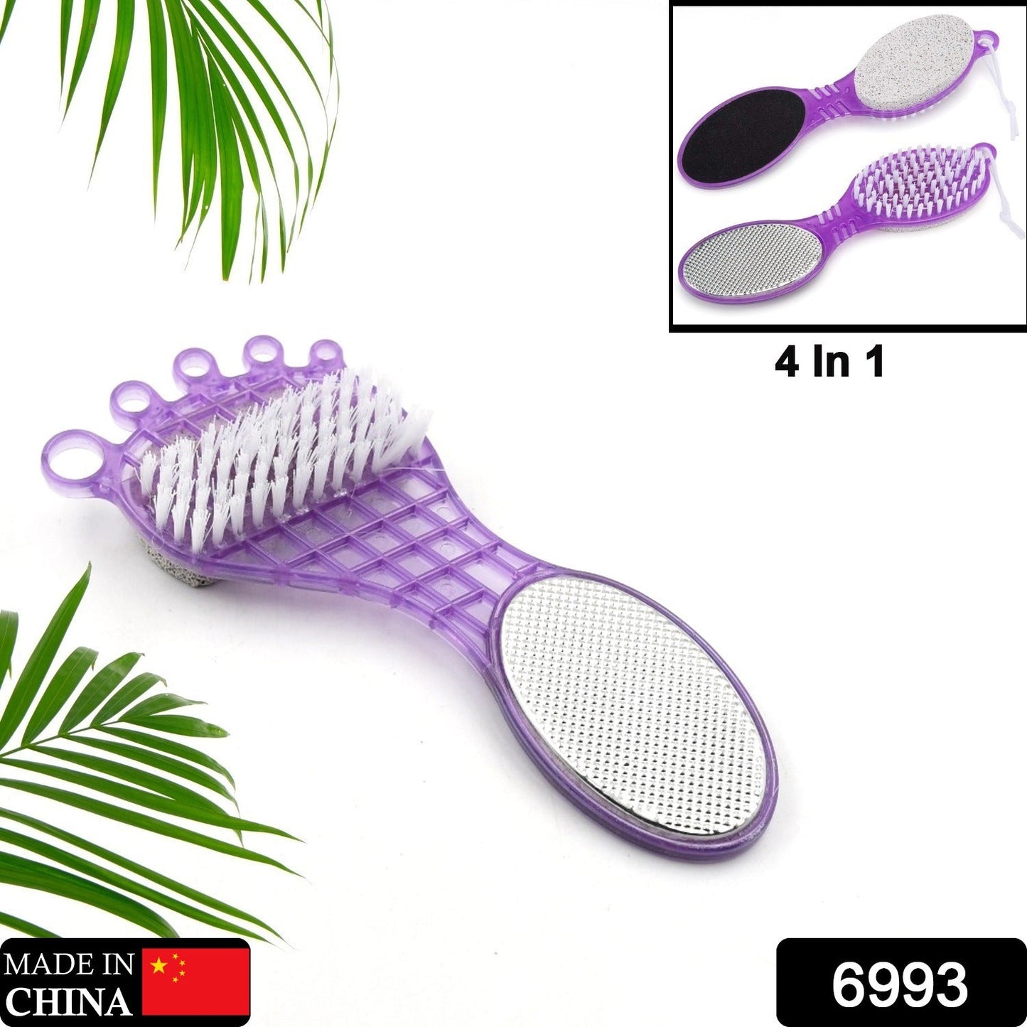 4 in 1 Pedicure Tool for Rough & Dry Feet Dual-Sided with Pumice Stone Soft Brush Steel Scrubber & Emery File Softens Hard Foot Corns & Calluses Cleanses & Smoothens Dull Feet