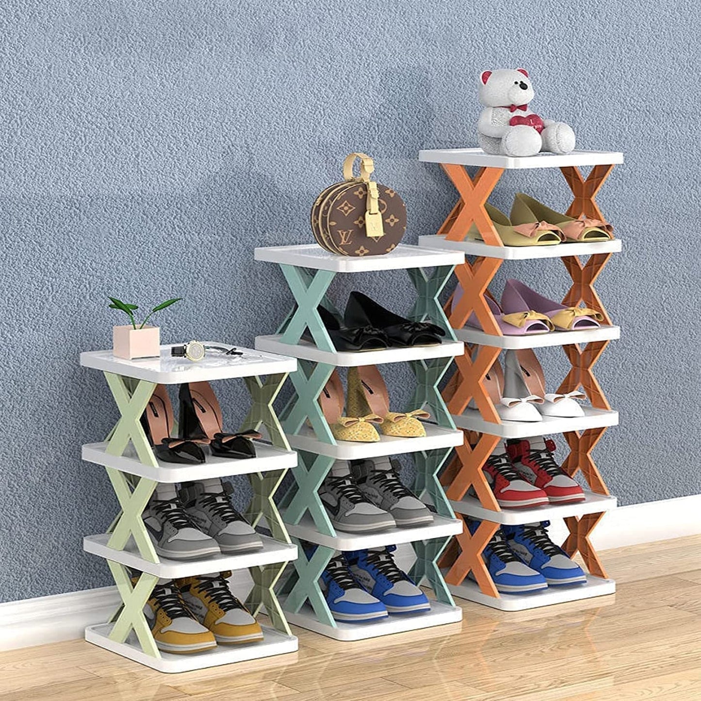 A  6 LAYER SHOE RACK DESIGN LIGHTWEIGHT ADJUSTABLE PLASTIC FOLDABLE SHOE CABINET STORAGE PORTABLE FOLDING SPACE SAVING SHOE ORGANIZER HOME AND OFFICE