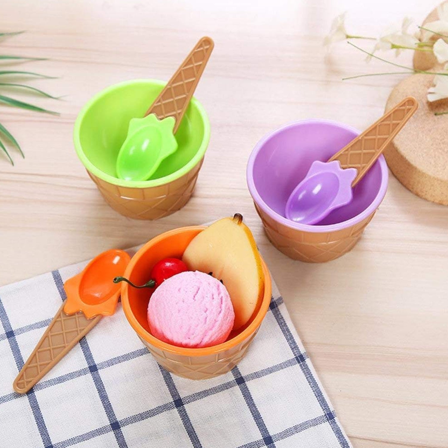 Ice-Cream Waffle Spoon Bowel Cup Set | Premium ice Cream Set | Ice-Cream Bowel with Spoon | 2 units Couple Bowl Set | Brown Box