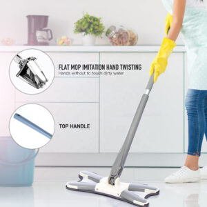 X Shape Mop or Floor Cleaning Hands-Free Squeeze Microfiber Flat Mop System 360° Flexible Head, Wet and Dry mop for Home Kitchen with 1 Super-absorbent Microfiber Pads.