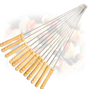 Barbecue Skewers for BBQ Tandoor and Gril with Wooden Handle – Pack of 12