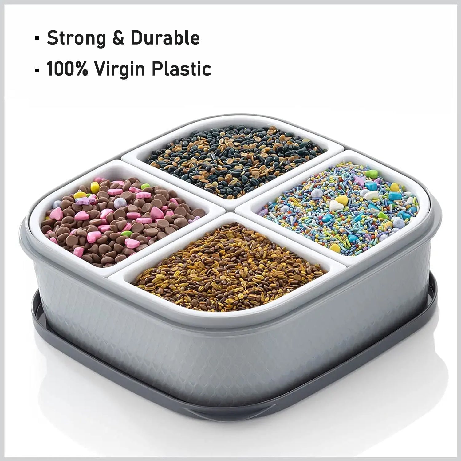 H Plastic 4 Sections Multipurpose Dry Fruit /  Chocolates / Mouth Freshener / Sweet Box Set | Serving Tray.