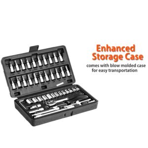 46pcsMetal 1 / 4″ Socket Set (Black, 46pcs)