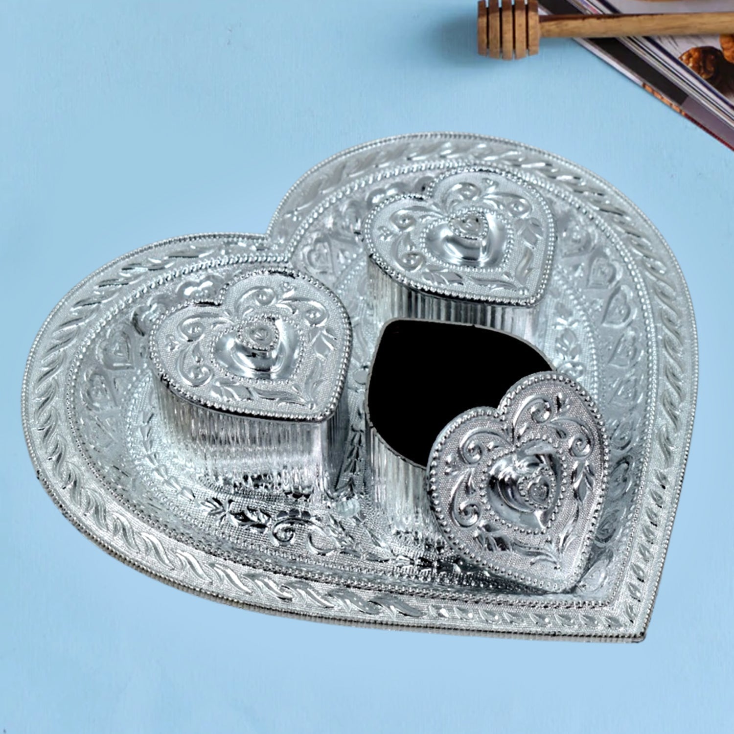 Heart Multipurpose Tray 3 Container Elegant Royal Design Plastic for Dry Fruit Chocolate Mouth Freshener Box