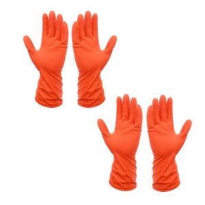 2 Pair Large Orange Gloves For Types Of Purposes Like Washing Utensils, Gardening And Cleaning Toilet Etc.