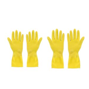 2 pair med yellow gloves For Types Of Purposes Like Washing Utensils, Gardening And Cleaning Toilet Etc.