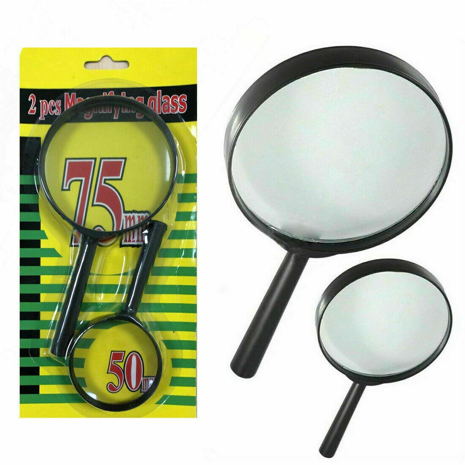 Magnifying glass Lens – reading aid made of glass – real glass magnifying glass that can be used on both sides – glass breakage-proof magnifying glass, Protect Eyes, 75mm & 50mm (2pc Set)