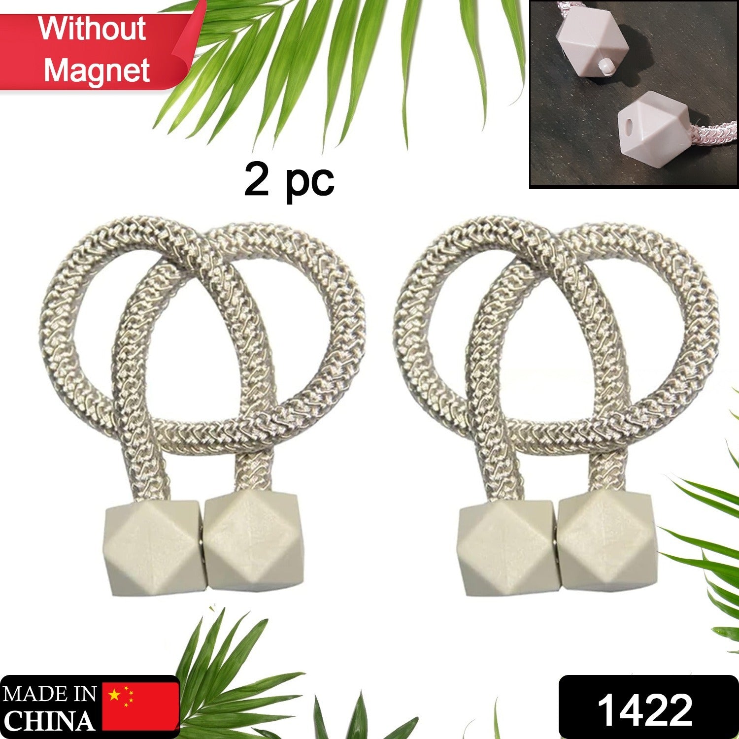 Home Plastic Curtain Tiebacks, Straps, Buckle, Clips Rope Straps Window Curtain Bracket Decoration, Pearl Decorative Rope Holdback Holder for Window (2 Pc) (WithOut Magnet Buckle)